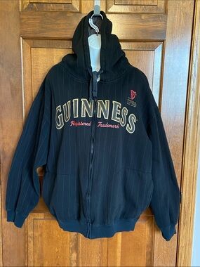 Guinness zip hoodie a black pinstripe design and embroidered logo detailing XL